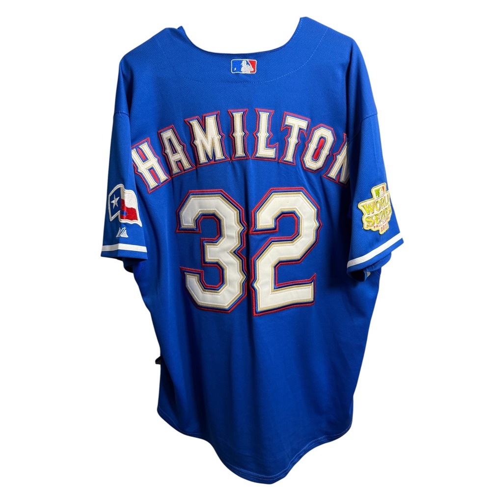 Majestic Josh Hamilton Texas Rangers 2011 World Series Jersey Blue Mens 52